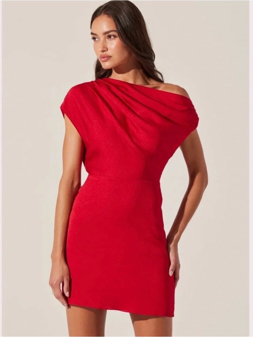 ASTR Red One-Shoulder Draped Sheath Dress